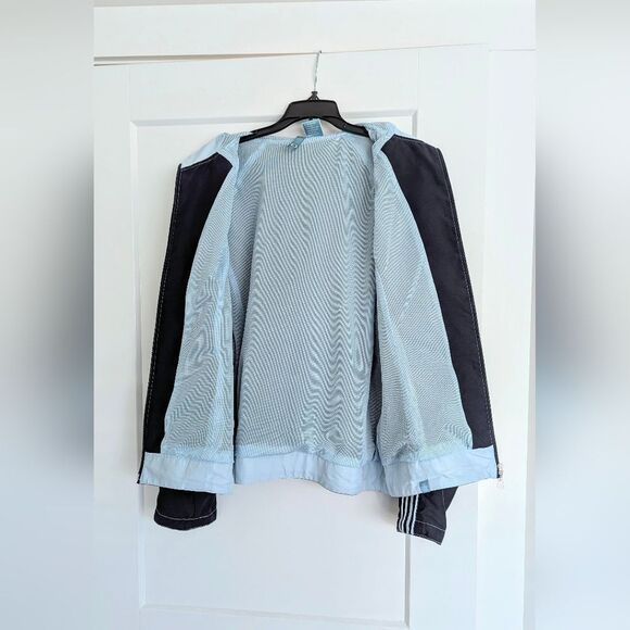 Fuda Womens Jacket Large Navy Blue Microfiber Softshell Coat Windbreaker Stripes - Picture 2 of 6